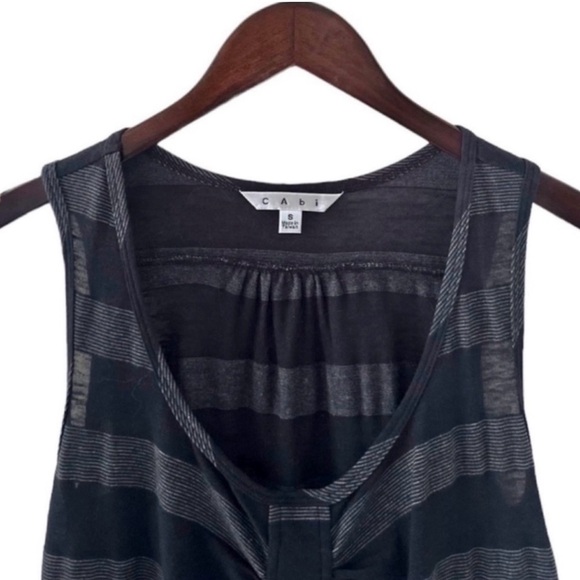 NEW CAbi Black and Grey Stripe Scoop Neck Tank Top Size XS - Picture 4 of 7